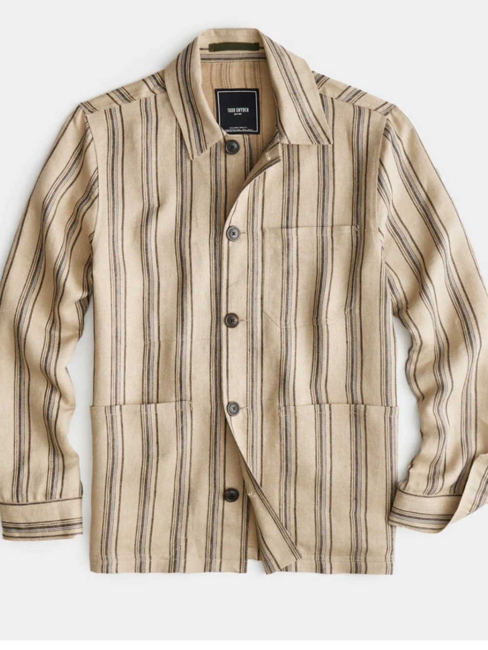 Todd Snyder Beige & Brown Striped Linen Shirt Jacket